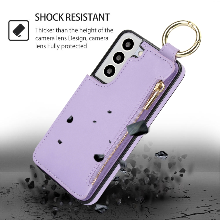 For Samsung Galaxy S22 5G RFlD Anti-theft Double Buckle Ring Zipper Card Phone Case(Purple) For Samsung Galaxy S22 5G RFlD Anti-theft Double Buckle Ring Zipper Card Phone Case(Purple)
