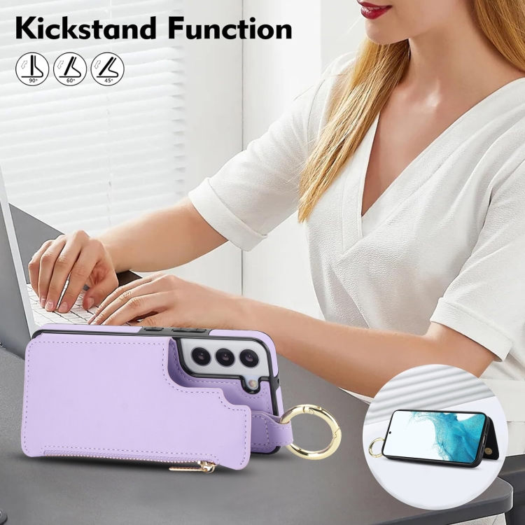 For Samsung Galaxy S22 5G RFlD Anti-theft Double Buckle Ring Zipper Card Phone Case(Purple) For Samsung Galaxy S22 5G RFlD Anti-theft Double Buckle Ring Zipper Card Phone Case(Purple)