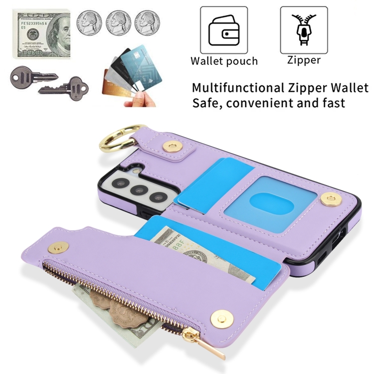 For Samsung Galaxy S22 5G RFlD Anti-theft Double Buckle Ring Zipper Card Phone Case(Purple) For Samsung Galaxy S22 5G RFlD Anti-theft Double Buckle Ring Zipper Card Phone Case(Purple)