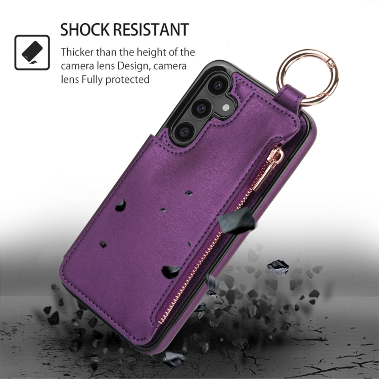 For Samsung Galaxy S23 FE 5G RFlD Anti-theft Double Buckle Ring Zipper Card Phone Case(Dark Purple) For Samsung Galaxy S23 FE 5G RFlD Anti-theft Double Buckle Ring Zipper Card Phone Case(Dark Purple)