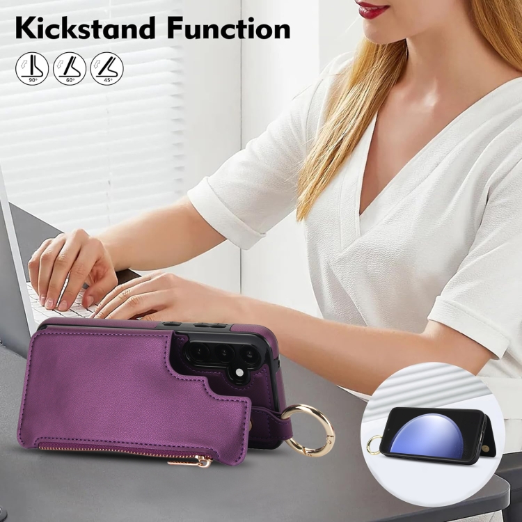 For Samsung Galaxy S23 FE 5G RFlD Anti-theft Double Buckle Ring Zipper Card Phone Case(Dark Purple) For Samsung Galaxy S23 FE 5G RFlD Anti-theft Double Buckle Ring Zipper Card Phone Case(Dark Purple)