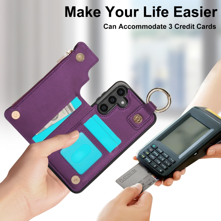 For Samsung Galaxy S23 FE 5G RFlD Anti-theft Double Buckle Ring Zipper Card Phone Case(Dark Purple) For Samsung Galaxy S23 FE 5G RFlD Anti-theft Double Buckle Ring Zipper Card Phone Case(Dark Purple)