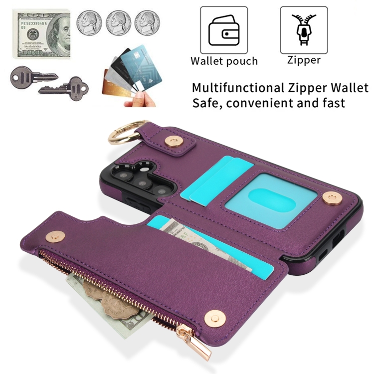 For Samsung Galaxy S23 FE 5G RFlD Anti-theft Double Buckle Ring Zipper Card Phone Case(Dark Purple) For Samsung Galaxy S23 FE 5G RFlD Anti-theft Double Buckle Ring Zipper Card Phone Case(Dark Purple)