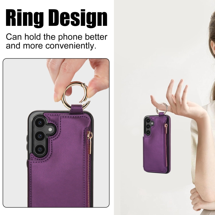 For Samsung Galaxy S23 FE 5G RFlD Anti-theft Double Buckle Ring Zipper Card Phone Case(Dark Purple) For Samsung Galaxy S23 FE 5G RFlD Anti-theft Double Buckle Ring Zipper Card Phone Case(Dark Purple)