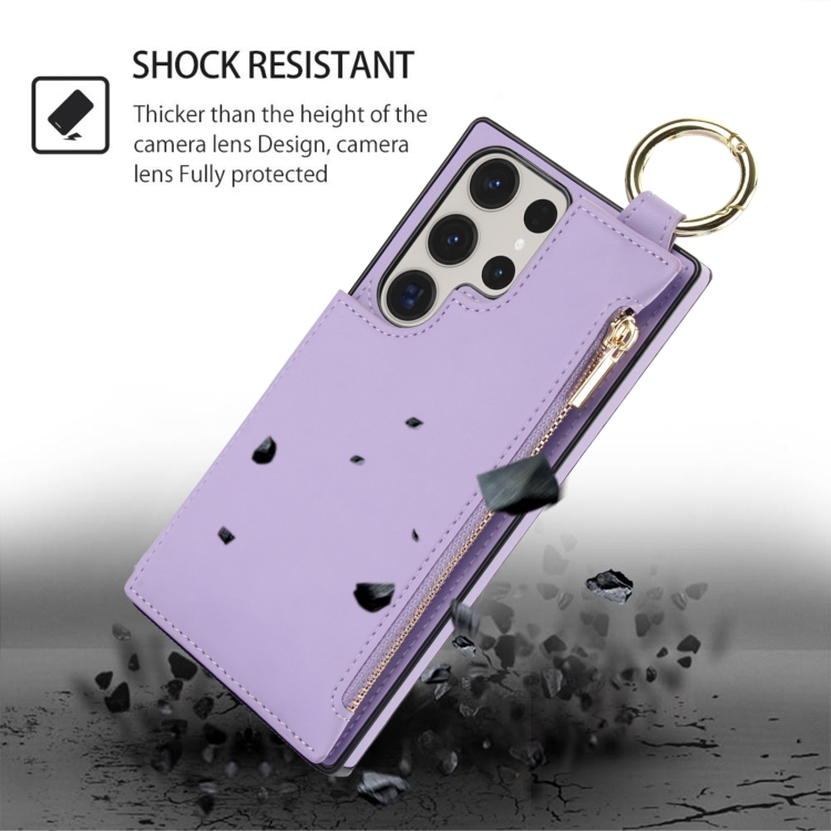 For Samsung Galaxy S23 Ultra 5G RFlD Anti-theft Double Buckle Ring Zipper Card Phone Case(Purple) For Samsung Galaxy S23 Ultra 5G RFlD Anti-theft Double Buckle Ring Zipper Card Phone Case(Purple)