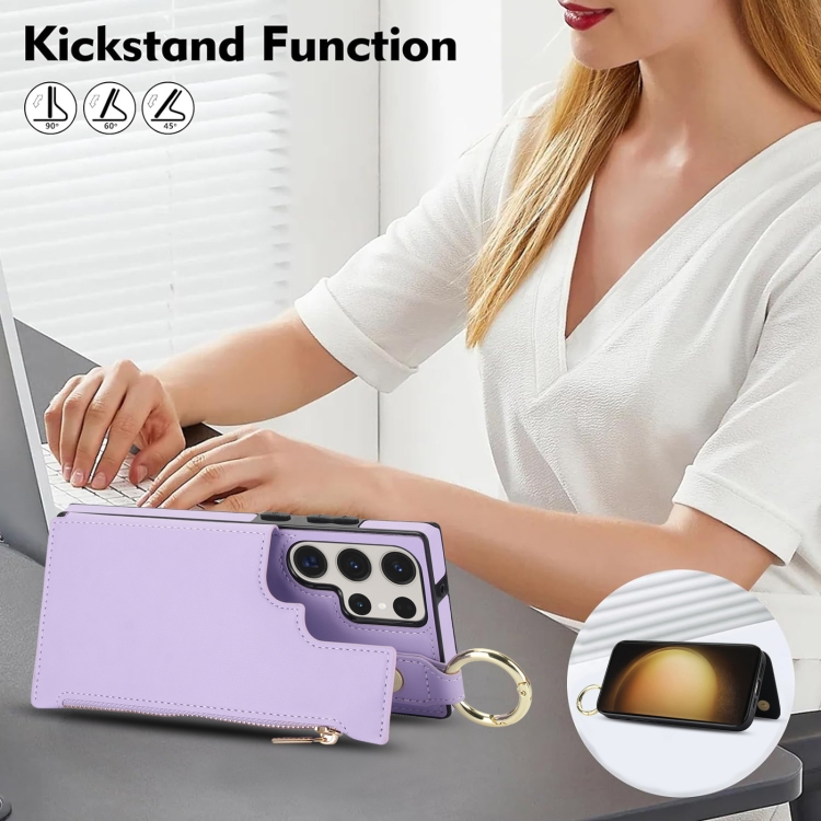 For Samsung Galaxy S23 Ultra 5G RFlD Anti-theft Double Buckle Ring Zipper Card Phone Case(Purple) For Samsung Galaxy S23 Ultra 5G RFlD Anti-theft Double Buckle Ring Zipper Card Phone Case(Purple)