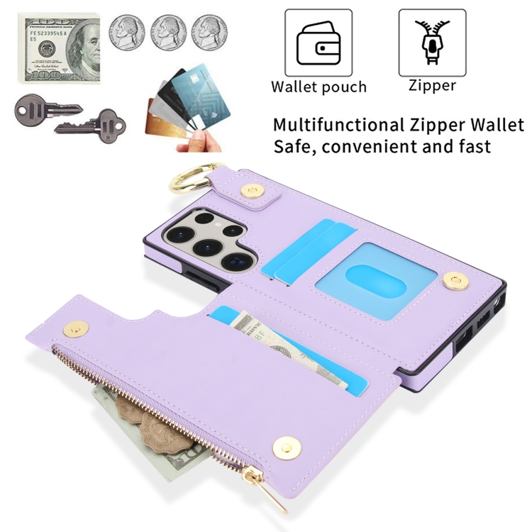 For Samsung Galaxy S23 Ultra 5G RFlD Anti-theft Double Buckle Ring Zipper Card Phone Case(Purple) For Samsung Galaxy S23 Ultra 5G RFlD Anti-theft Double Buckle Ring Zipper Card Phone Case(Purple)