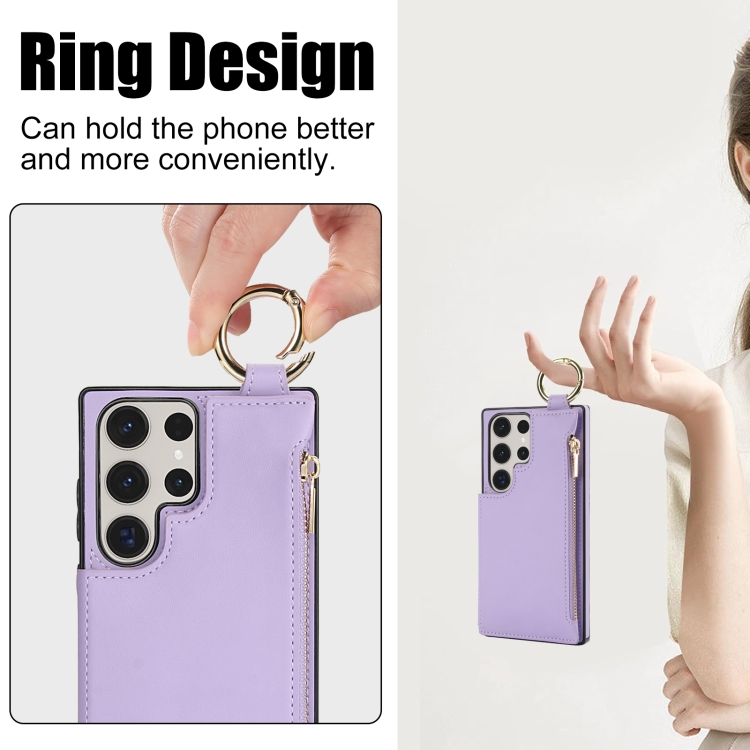 For Samsung Galaxy S23 Ultra 5G RFlD Anti-theft Double Buckle Ring Zipper Card Phone Case(Purple) For Samsung Galaxy S23 Ultra 5G RFlD Anti-theft Double Buckle Ring Zipper Card Phone Case(Purple)
