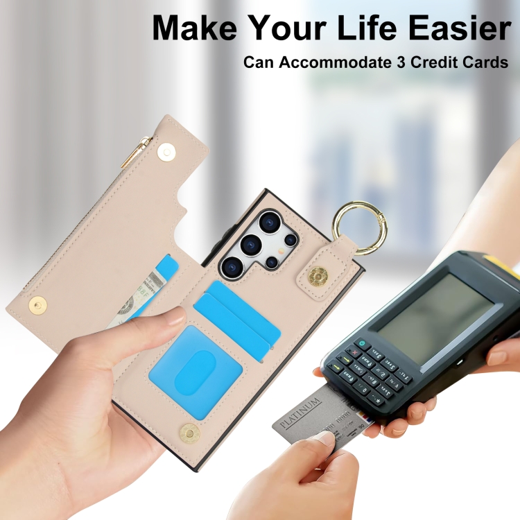 For Samsung Galaxy S24 Ultra 5G RFlD Anti-theft Double Buckle Ring Zipper Card Phone Case(White) For Samsung Galaxy S24 Ultra 5G RFlD Anti-theft Double Buckle Ring Zipper Card Phone Case(White)
