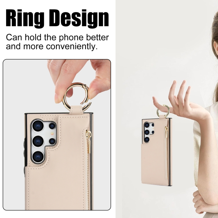 For Samsung Galaxy S24 Ultra 5G RFlD Anti-theft Double Buckle Ring Zipper Card Phone Case(White) For Samsung Galaxy S24 Ultra 5G RFlD Anti-theft Double Buckle Ring Zipper Card Phone Case(White)