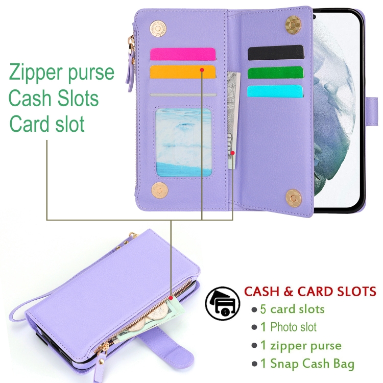 For Samsung Galaxy S21 Ultra 5G Wristband Holder Zipper Purse RFID Leather Phone Case(Purple) For Samsung Galaxy S21 Ultra 5G Wristband Holder Zipper Purse RFID Leather Phone Case(Purple)