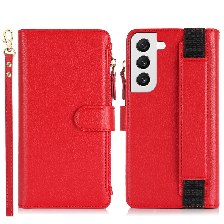 For Samsung Galaxy S22+ 5G Wristband Holder Zipper Purse RFID Leather Phone Case(Red) For Samsung Galaxy S22+ 5G Wristband Holder Zipper Purse RFID Leather Phone Case(Red)