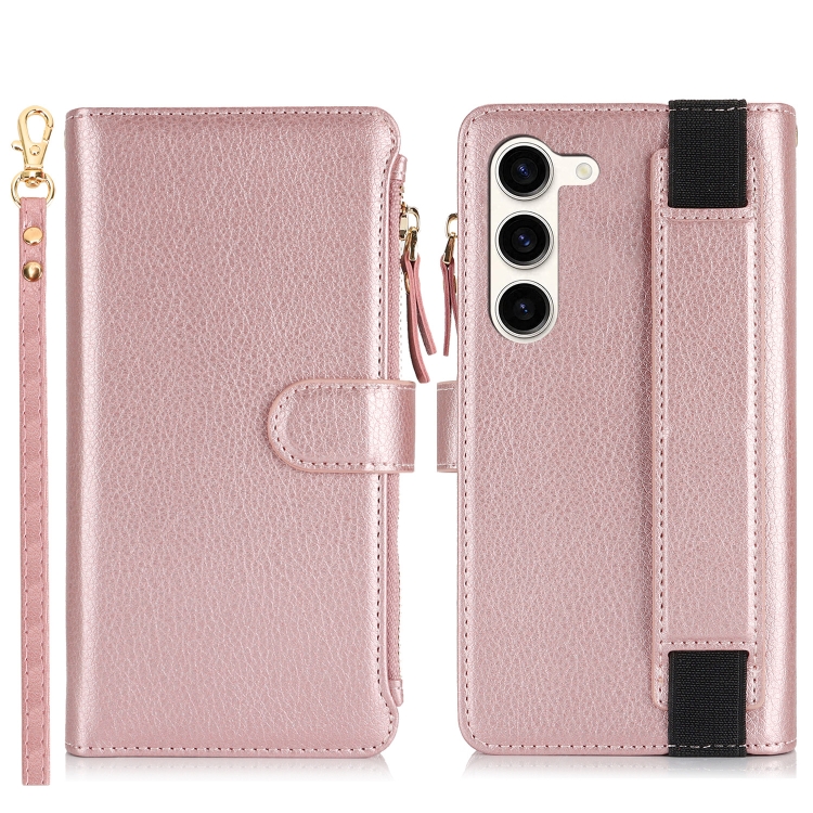 For Samsung Galaxy S23+ 5G Wristband Holder Zipper Purse RFID Leather Phone Case(Rose Gold) For Samsung Galaxy S23+ 5G Wristband Holder Zipper Purse RFID Leather Phone Case(Rose Gold)