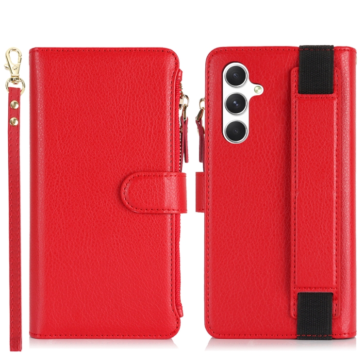 For Samsung Galaxy S24+ 5G Wristband Holder Zipper Purse RFID Leather Phone Case(Red) For Samsung Galaxy S24+ 5G Wristband Holder Zipper Purse RFID Leather Phone Case(Red)