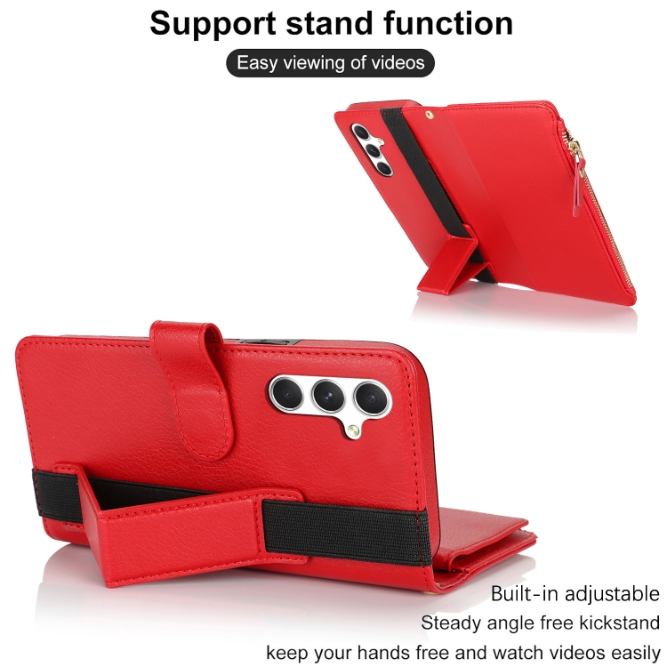 For Samsung Galaxy S24+ 5G Wristband Holder Zipper Purse RFID Leather Phone Case(Red) For Samsung Galaxy S24+ 5G Wristband Holder Zipper Purse RFID Leather Phone Case(Red)