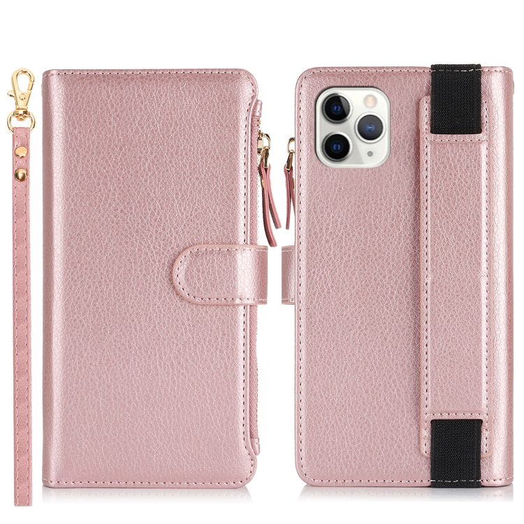 For iPhone 11 Pro Wristband Holder Zipper Purse RFID Leather Phone Case(Rose Gold) For iPhone 11 Pro Wristband Holder Zipper Purse RFID Leather Phone Case(Rose Gold)
