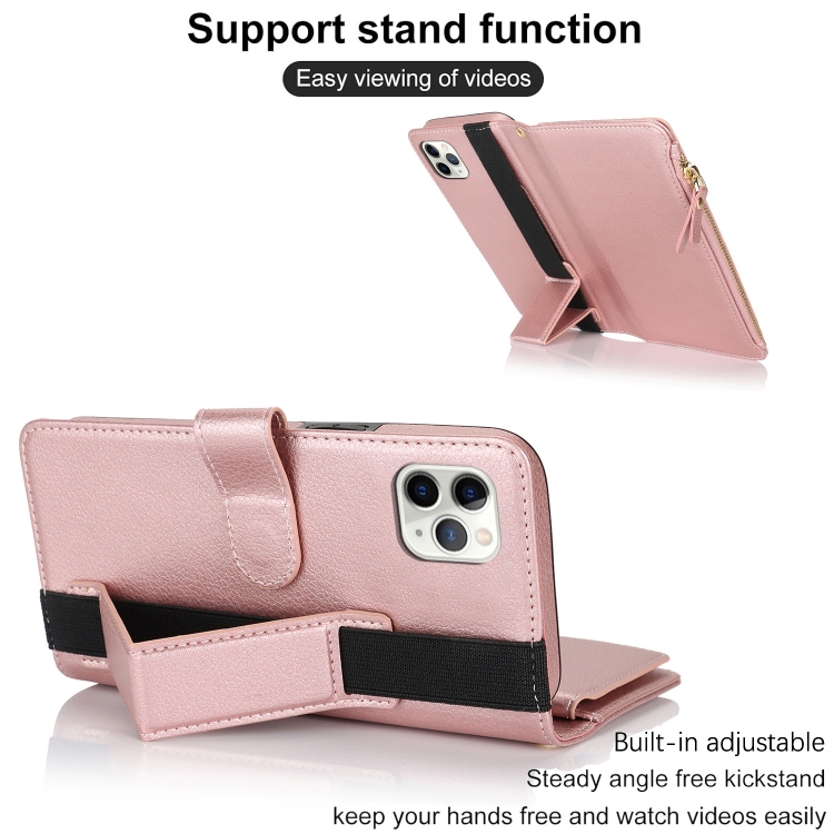 For iPhone 11 Pro Wristband Holder Zipper Purse RFID Leather Phone Case(Rose Gold) For iPhone 11 Pro Wristband Holder Zipper Purse RFID Leather Phone Case(Rose Gold)