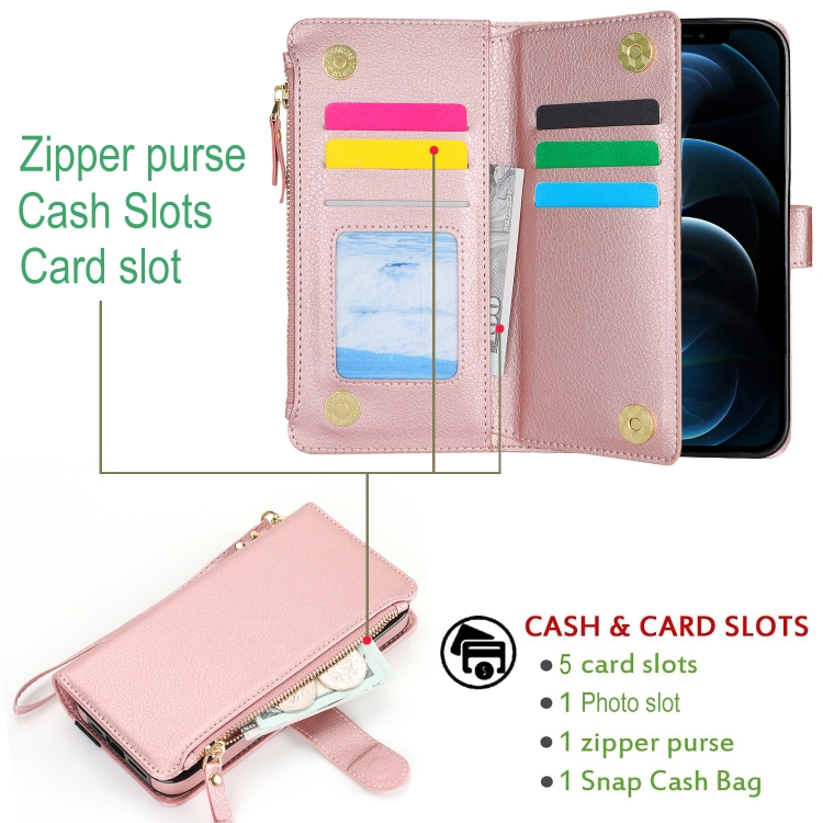 For iPhone 11 Pro Wristband Holder Zipper Purse RFID Leather Phone Case(Rose Gold) For iPhone 11 Pro Wristband Holder Zipper Purse RFID Leather Phone Case(Rose Gold)