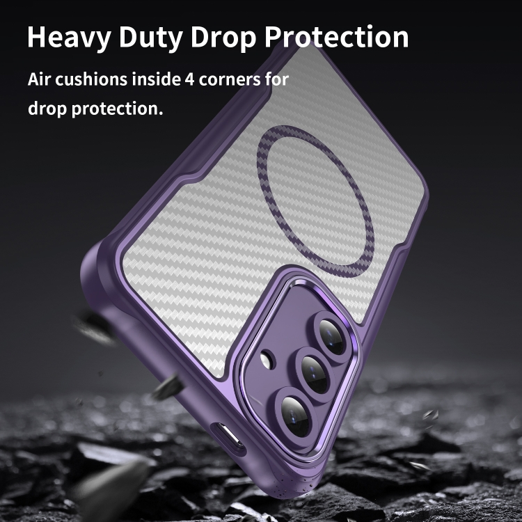 For Samsung Galaxy S24 FE 5G Carbon Fiber Texture MagSafe Translucent Phone Case(Purple)