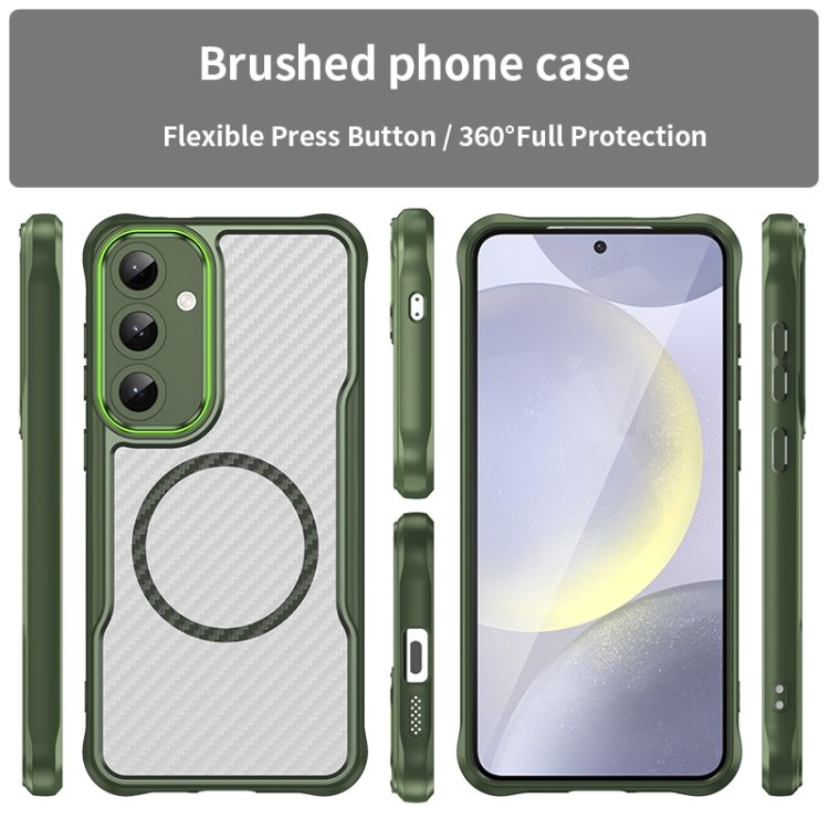 For Samsung Galaxy S25+ 5G Carbon Fiber Texture MagSafe Translucent Phone Case(Green) For Samsung Galaxy S25+ 5G Carbon Fiber Texture MagSafe Translucent Phone Case(Green)