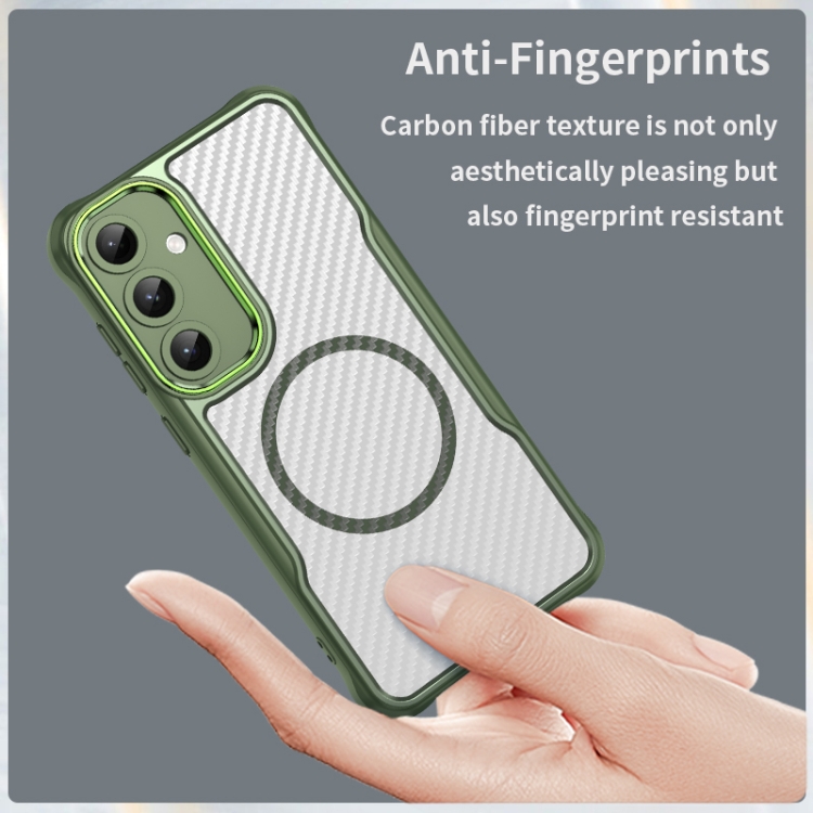 For Samsung Galaxy S25+ 5G Carbon Fiber Texture MagSafe Translucent Phone Case(Green) For Samsung Galaxy S25+ 5G Carbon Fiber Texture MagSafe Translucent Phone Case(Green)