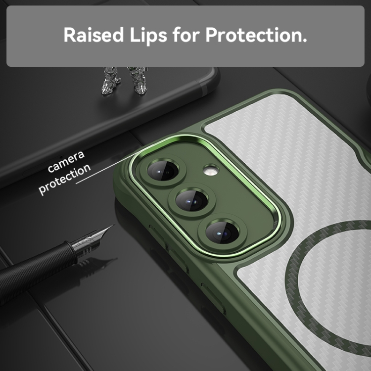 For Samsung Galaxy S25+ 5G Carbon Fiber Texture MagSafe Translucent Phone Case(Green) For Samsung Galaxy S25+ 5G Carbon Fiber Texture MagSafe Translucent Phone Case(Green)