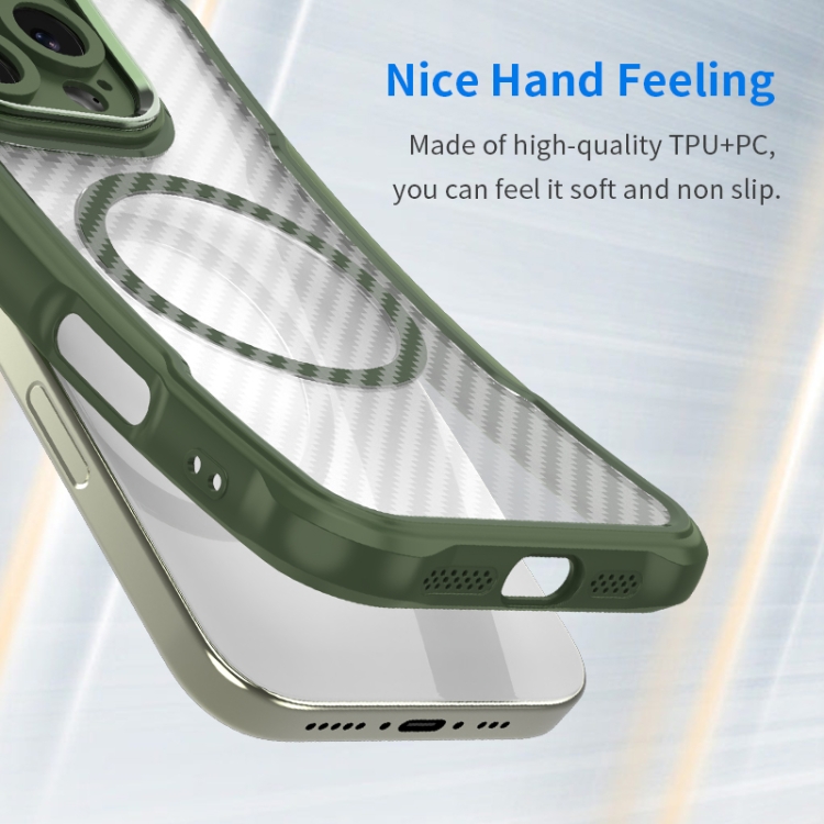 For Samsung Galaxy S25+ 5G Carbon Fiber Texture MagSafe Translucent Phone Case(Green) For Samsung Galaxy S25+ 5G Carbon Fiber Texture MagSafe Translucent Phone Case(Green)