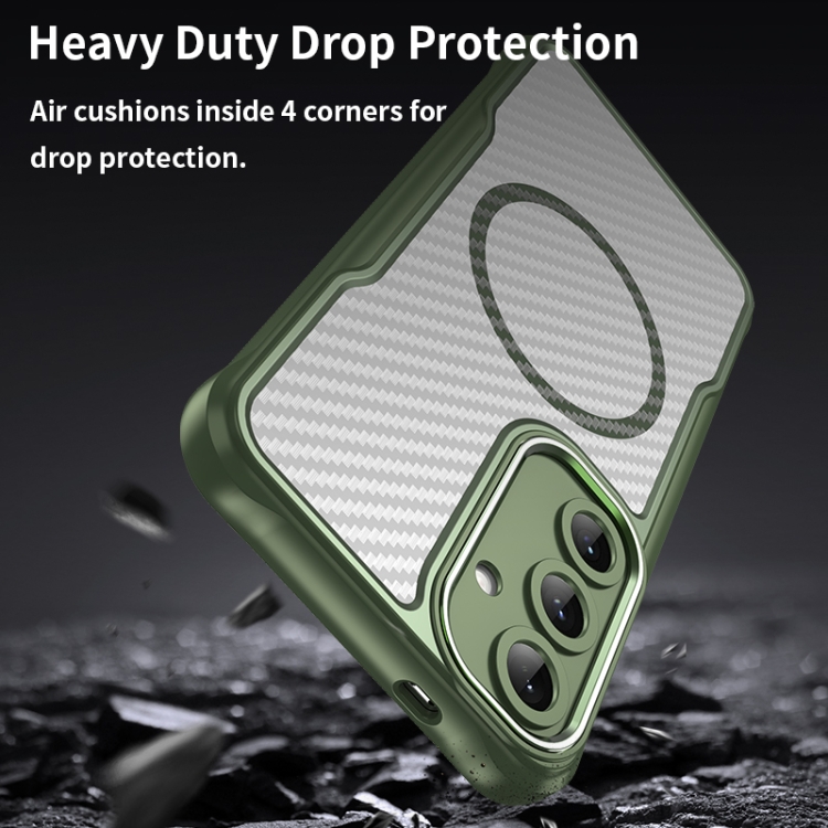 For Samsung Galaxy S25+ 5G Carbon Fiber Texture MagSafe Translucent Phone Case(Green) For Samsung Galaxy S25+ 5G Carbon Fiber Texture MagSafe Translucent Phone Case(Green)