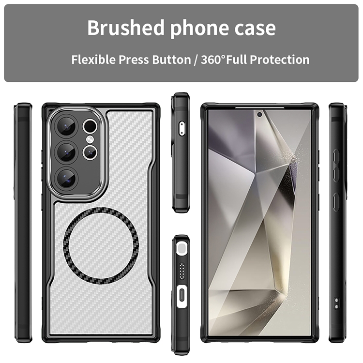 For Samsung Galaxy S25 Ultra 5G Carbon Fiber Texture MagSafe Translucent Phone Case(Black) For Samsung Galaxy S25 Ultra 5G Carbon Fiber Texture MagSafe Translucent Phone Case(Black)
