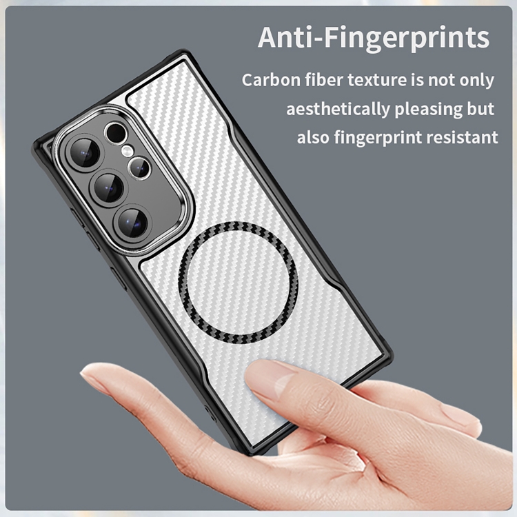 For Samsung Galaxy S25 Ultra 5G Carbon Fiber Texture MagSafe Translucent Phone Case(Black) For Samsung Galaxy S25 Ultra 5G Carbon Fiber Texture MagSafe Translucent Phone Case(Black)