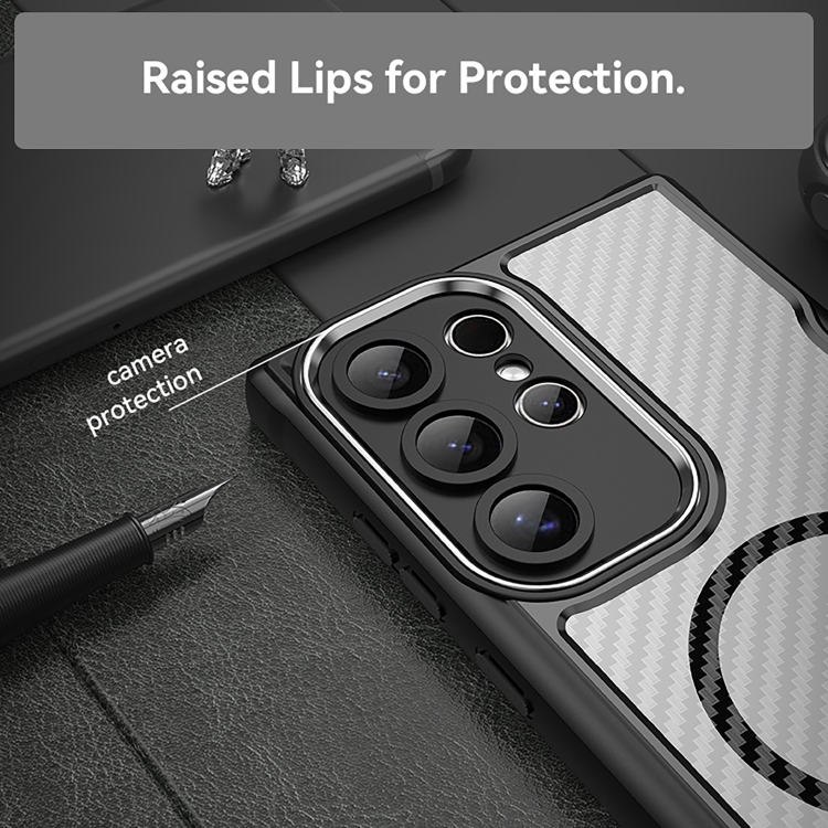 For Samsung Galaxy S25 Ultra 5G Carbon Fiber Texture MagSafe Translucent Phone Case(Black) For Samsung Galaxy S25 Ultra 5G Carbon Fiber Texture MagSafe Translucent Phone Case(Black)