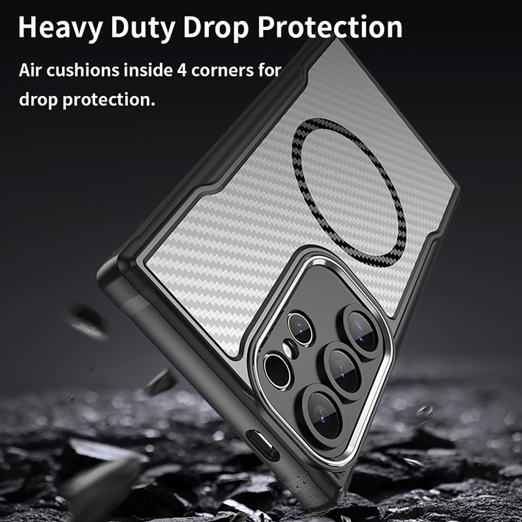 For Samsung Galaxy S25 Ultra 5G Carbon Fiber Texture MagSafe Translucent Phone Case(Black) For Samsung Galaxy S25 Ultra 5G Carbon Fiber Texture MagSafe Translucent Phone Case(Black)
