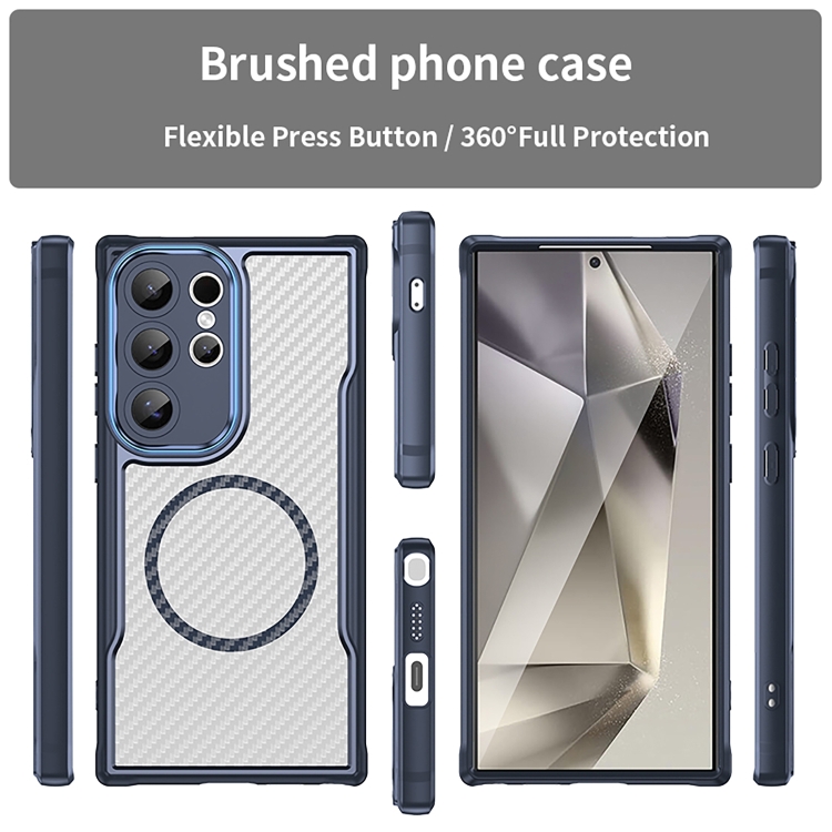 For Samsung Galaxy S24 Ultra 5G Carbon Fiber Texture MagSafe Translucent Phone Case(Blue)