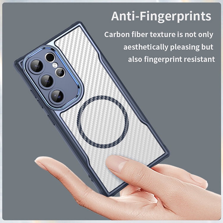 For Samsung Galaxy S24 Ultra 5G Carbon Fiber Texture MagSafe Translucent Phone Case(Blue)