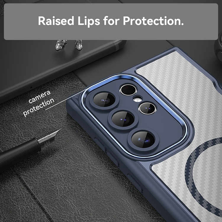 For Samsung Galaxy S24 Ultra 5G Carbon Fiber Texture MagSafe Translucent Phone Case(Blue)