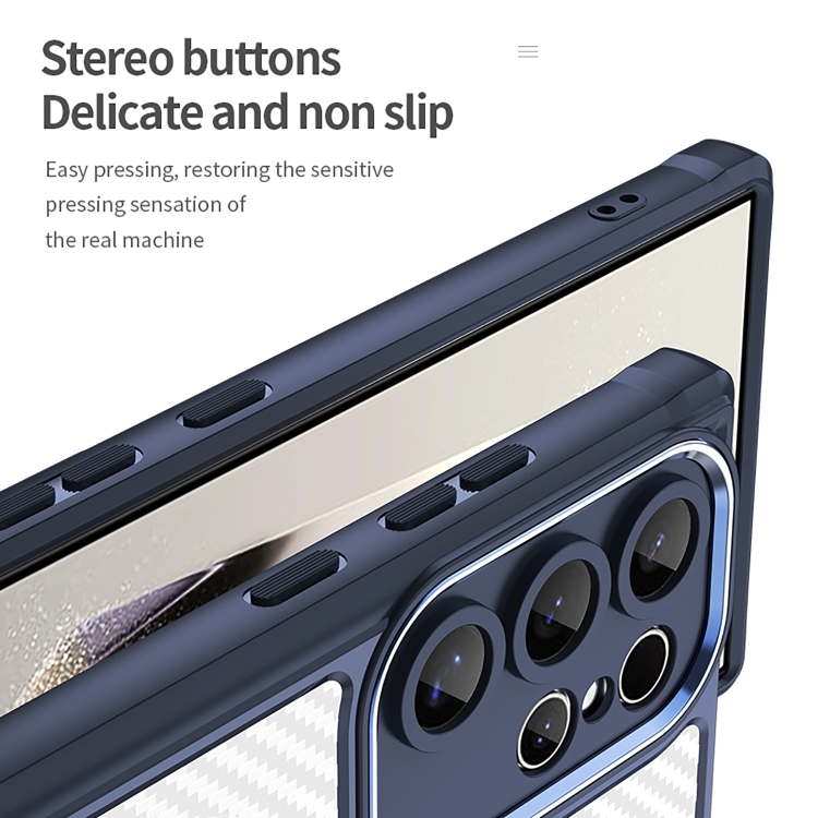 For Samsung Galaxy S24 Ultra 5G Carbon Fiber Texture MagSafe Translucent Phone Case(Blue)