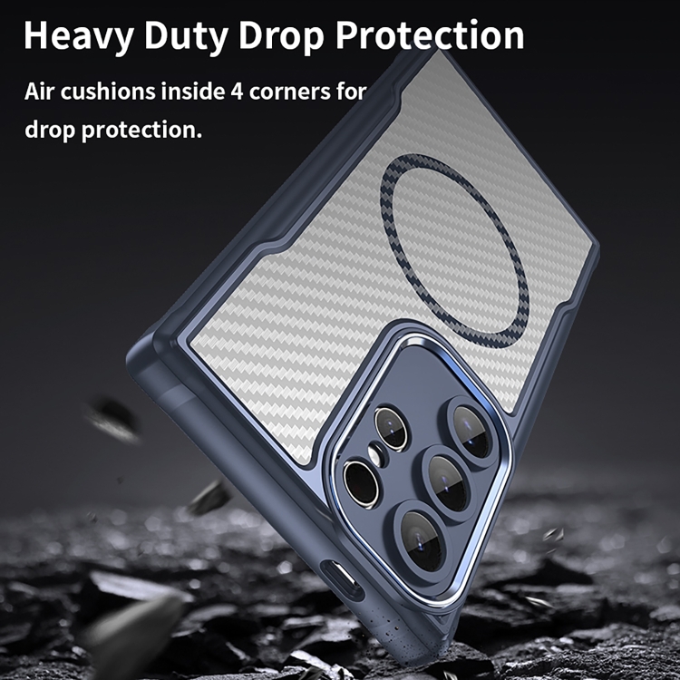 For Samsung Galaxy S24 Ultra 5G Carbon Fiber Texture MagSafe Translucent Phone Case(Blue)