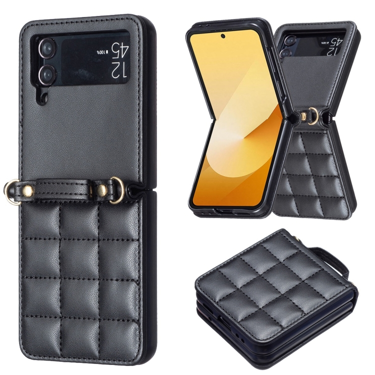 For Samsung Galaxy Z Flip4 Square-shaped Crossbody Lanyard Leather Phone Case(Black) For Samsung Galaxy Z Flip4 Square-shaped Crossbody Lanyard Leather Phone Case(Black)