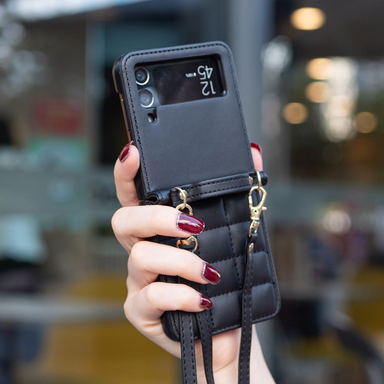 For Samsung Galaxy Z Flip4 Square-shaped Crossbody Lanyard Leather Phone Case(Black) For Samsung Galaxy Z Flip4 Square-shaped Crossbody Lanyard Leather Phone Case(Black)