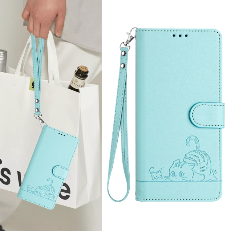 For Samsung Galaxy S25 5G Cat Rat Embossed RFID Leather Phone Case with Lanyard(Mint Green) For Samsung Galaxy S25 5G Cat Rat Embossed RFID Leather Phone Case with Lanyard(Mint Green)