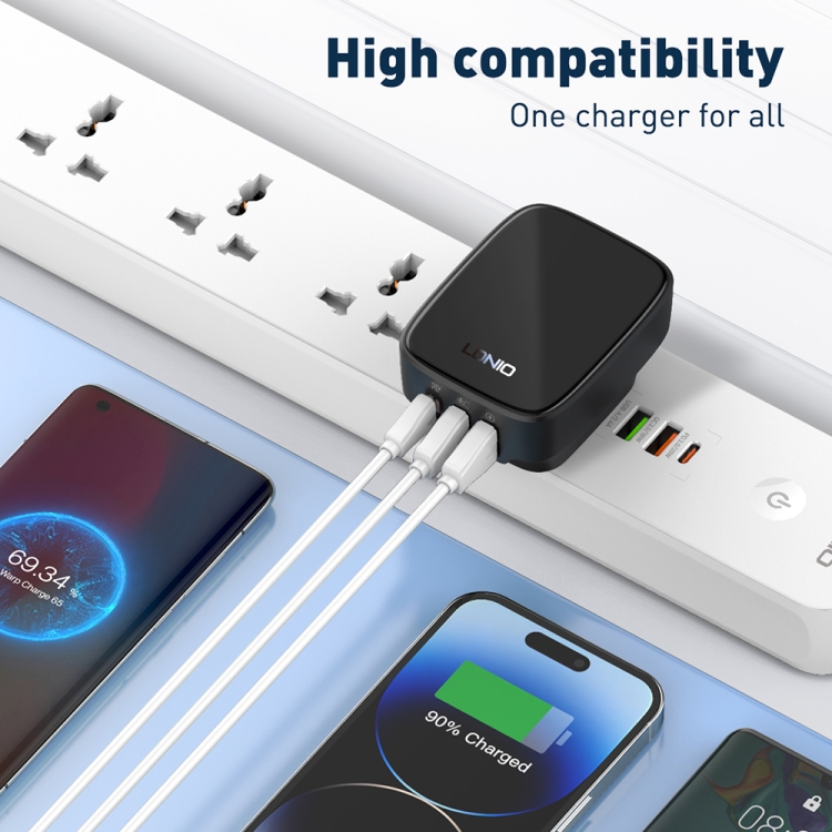 LDNIO Q334 32W Type-C + Dual USB Port Charger with 1m USB-C / Type-C to USB-C / Type-C Data Cable, Plug Type:EU Plug(Black) - B10