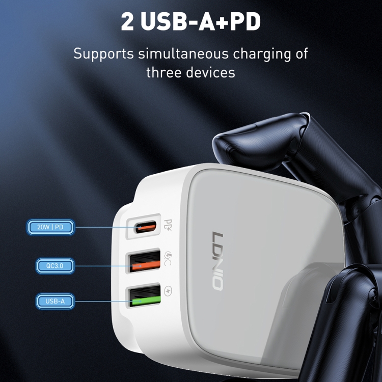 LDNIO Q334 32W Type-C + Dual USB Port Charger with 1m USB-C / Type-C to USB-C / Type-C Data Cable, Plug Type:EU Plug(Black) - B4