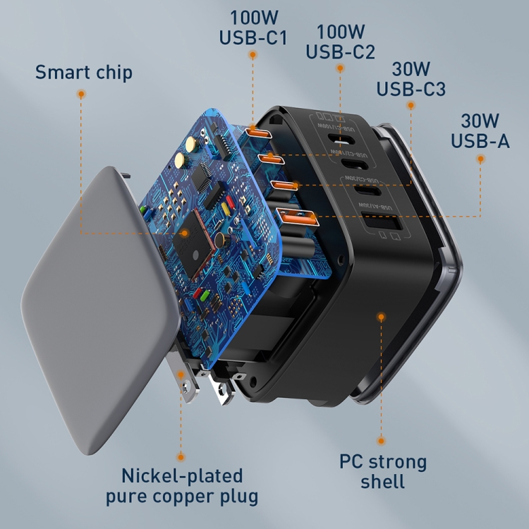LDNIO Q408 100W GaN USB+3 USB-C / Type-C Interface Charger with 1m 100W USB-C / Type-C to USB-C / Type-C Data Cable, Plug Type:US Plug(Black) - B10