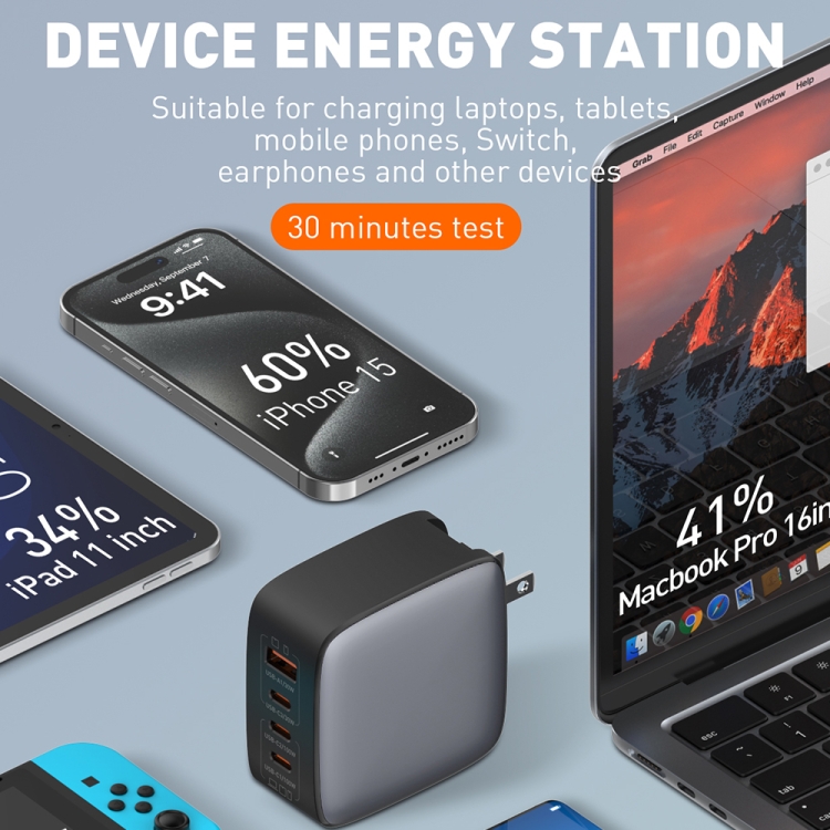 LDNIO Q408 100W GaN USB+3 USB-C / Type-C Interface Charger with 1m 100W USB-C / Type-C to USB-C / Type-C Data Cable, Plug Type:US Plug(Black) - B7