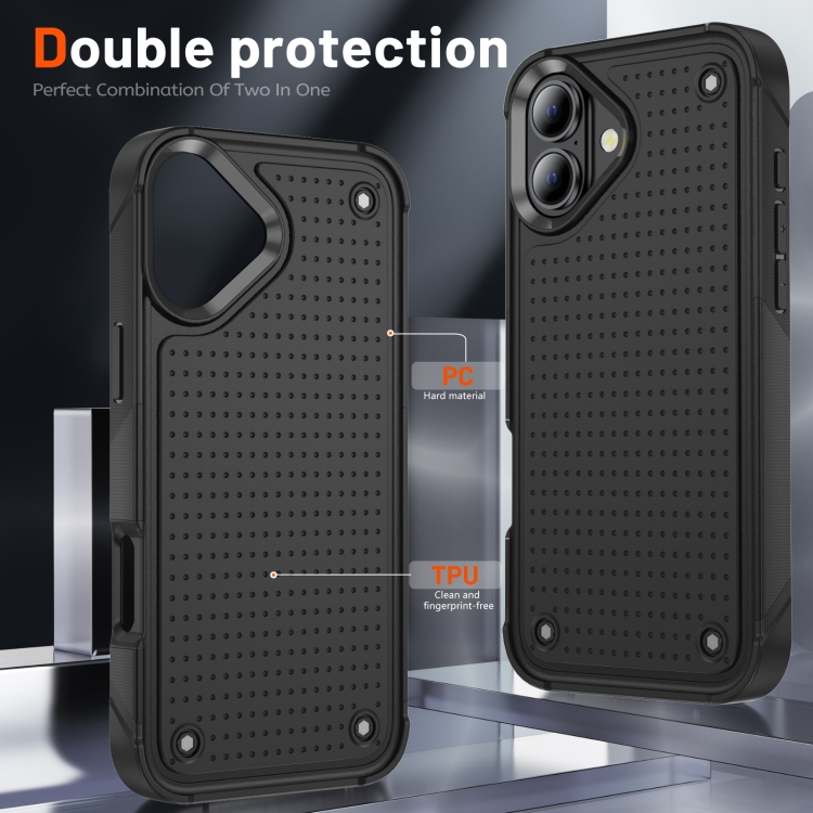 For iPhone 16 Plus PC + TPU Shockproof Protective Phone Case(Black+Black) For iPhone 16 Plus PC + TPU Shockproof Protective Phone Case(Black+Black)
