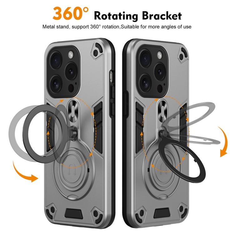 For iPhone 15 Pro Metal Ring 360 Degree Rotating Holder PC Hybrid TPU Phone Case(Silver Grey) For iPhone 15 Pro Metal Ring 360 Degree Rotating Holder PC Hybrid TPU Phone Case(Silver Grey)