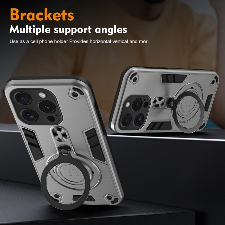 For iPhone 15 Pro Metal Ring 360 Degree Rotating Holder PC Hybrid TPU Phone Case(Silver Grey) For iPhone 15 Pro Metal Ring 360 Degree Rotating Holder PC Hybrid TPU Phone Case(Silver Grey)