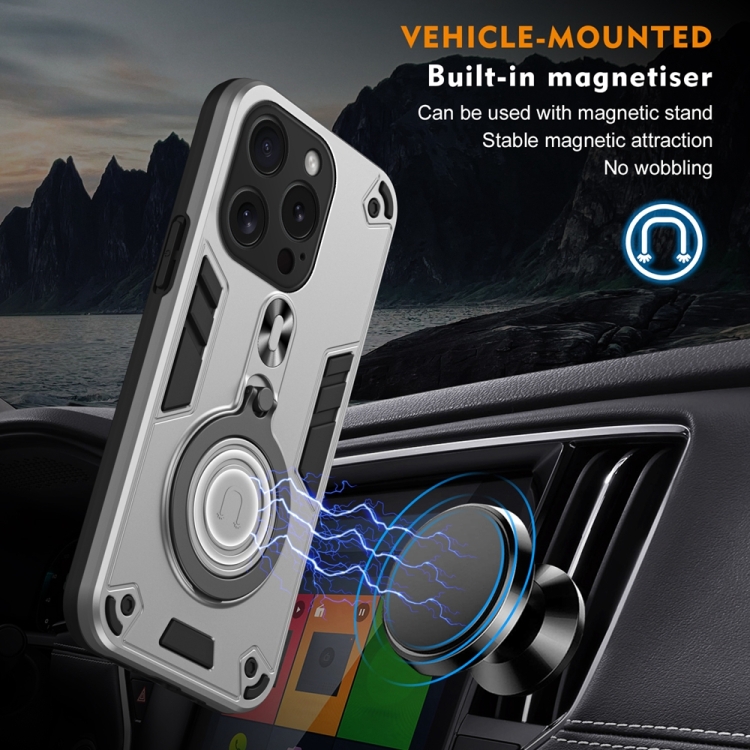 For iPhone 15 Pro Metal Ring 360 Degree Rotating Holder PC Hybrid TPU Phone Case(Silver Grey) For iPhone 15 Pro Metal Ring 360 Degree Rotating Holder PC Hybrid TPU Phone Case(Silver Grey)