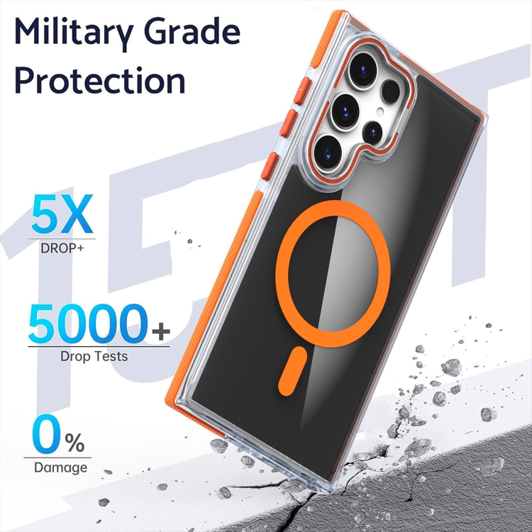 For Samsung Galaxy S24 Ultra 5G Dual-Color Transparent Black Magsafe Lens Holder Phone Case(Orange) For Samsung Galaxy S24 Ultra 5G Dual-Color Transparent Black Magsafe Lens Holder Phone Case(Orange)