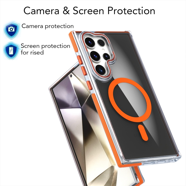 For Samsung Galaxy S24 Ultra 5G Dual-Color Transparent Black Magsafe Lens Holder Phone Case(Orange) For Samsung Galaxy S24 Ultra 5G Dual-Color Transparent Black Magsafe Lens Holder Phone Case(Orange)